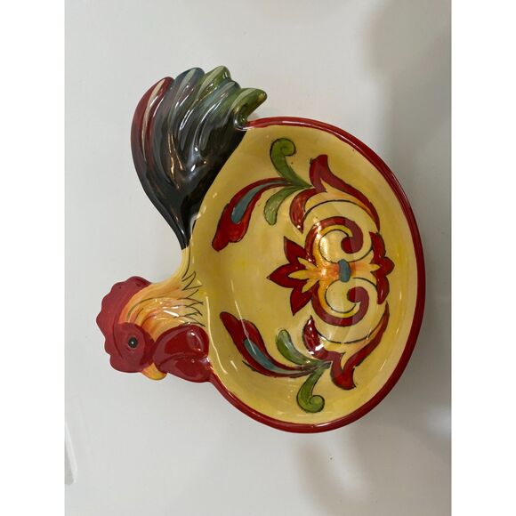Set of 4 Maxcera Rooster Hand Painted Floral Design Decorative Dishes/Bowls - Picture 6 of 14